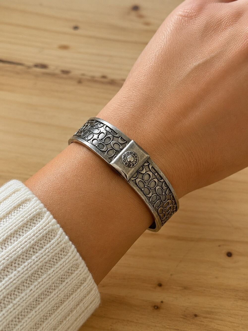 Coach Signature Logo Bangle Bracelet Silver